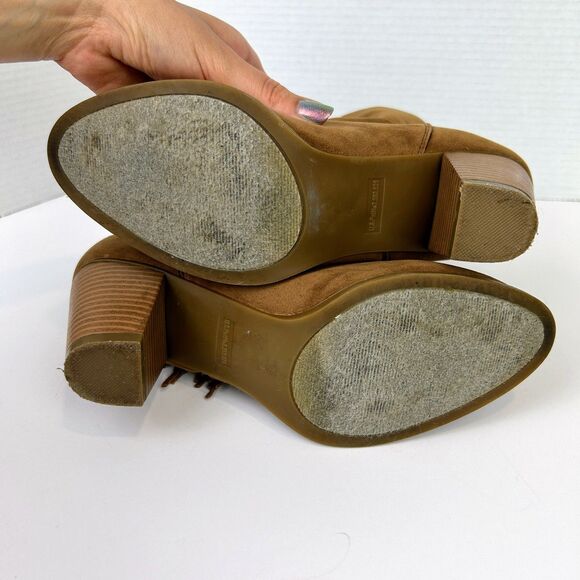 Rampage Frankey Tan Suede Fringe Western Ankle Boots Heeled Cowgirl Boho Shoes 8 - Picture 7 of 12